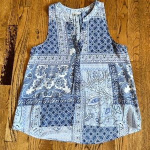 Joie L Tank with Blue Graphic Print 100% Silk